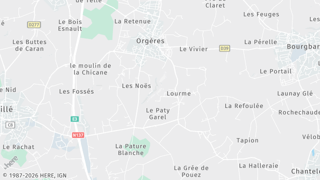 Carte de la zone d'intervention à Orgères