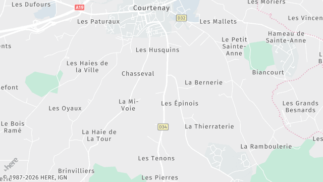 Carte de la zone d'intervention à Courtenay