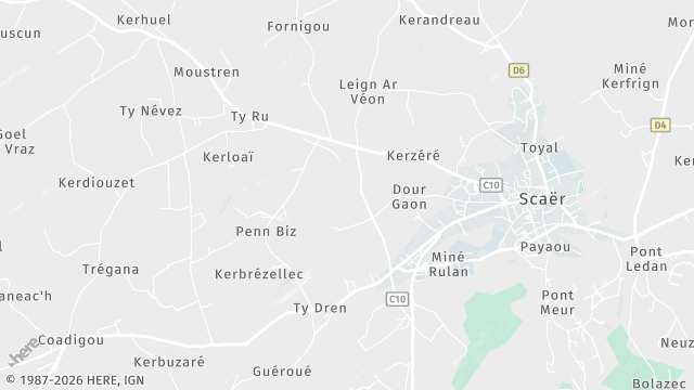 Carte de la zone d'intervention à Scaër