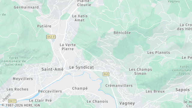 Carte de la zone d'intervention à Le Syndicat