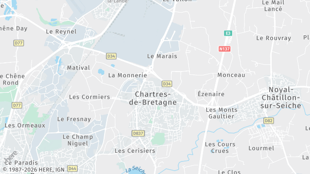 Carte de la zone d'intervention à Chartres-de-Bretagne