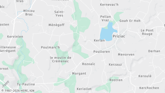 Carte de la zone d'intervention à Priziac