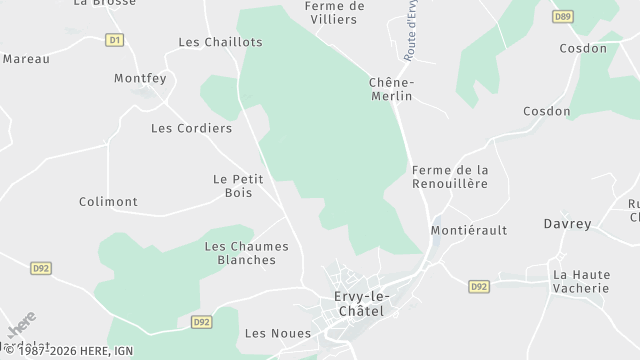 Carte de la zone d'intervention à Ervy-le-Châtel
