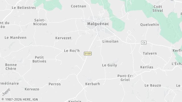 Carte de la zone d'intervention à Malguénac