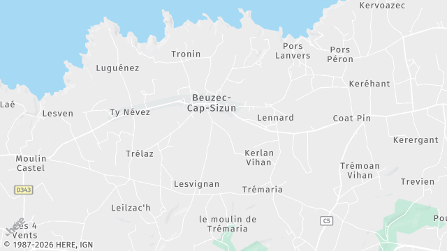 Carte de la zone d'intervention à Beuzec-Cap-Sizun