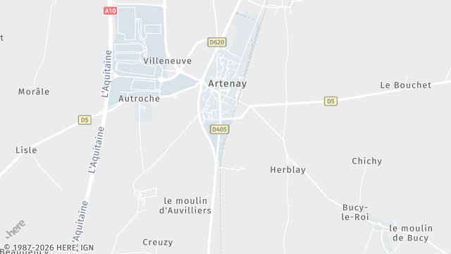 Carte de la zone d'intervention à Artenay