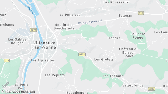 Carte de la zone d'intervention à Villeneuve-sur-Yonne