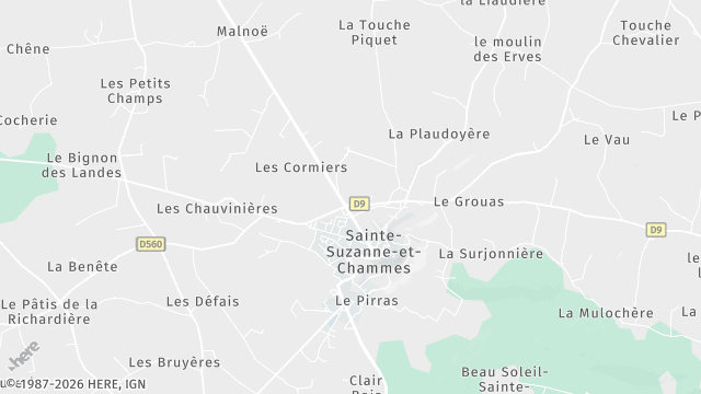 Carte de la zone d'intervention à Sainte-Suzanne-et-Chammes
