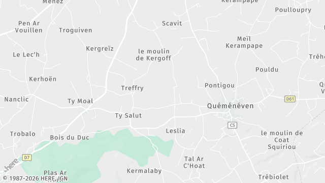 Carte de la zone d'intervention à Quéménéven
