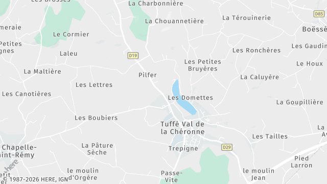 Carte de la zone d'intervention à Tuffé Val de la Chéronne