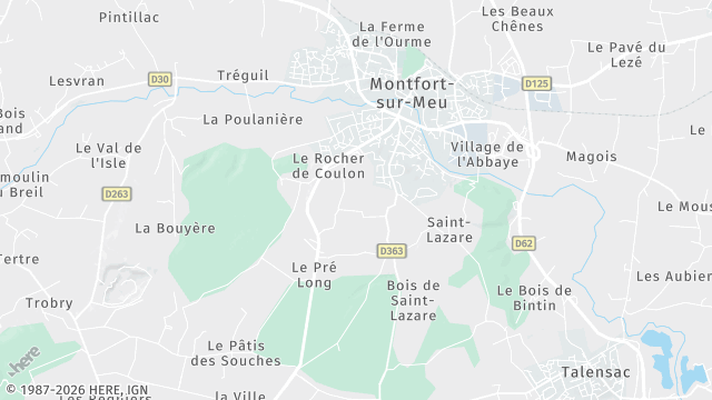 Carte de la zone d'intervention à Montfort-sur-Meu
