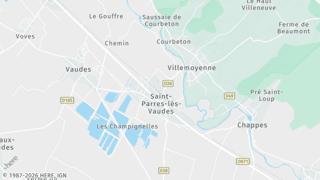 Carte de la zone d'intervention à Saint-Parres-lès-Vaudes