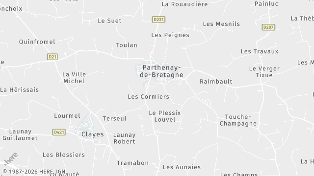 Carte de la zone d'intervention à Parthenay-de-Bretagne