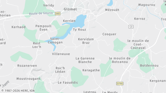 Carte de la zone d'intervention à Glomel