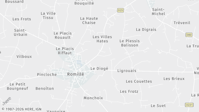 Carte de la zone d'intervention à Romillé