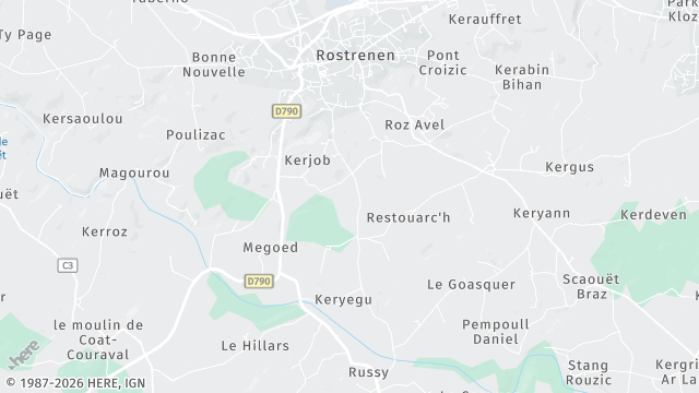 Carte de la zone d'intervention à Rostrenen