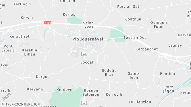 Carte de la zone d'intervention à Plouguernével
