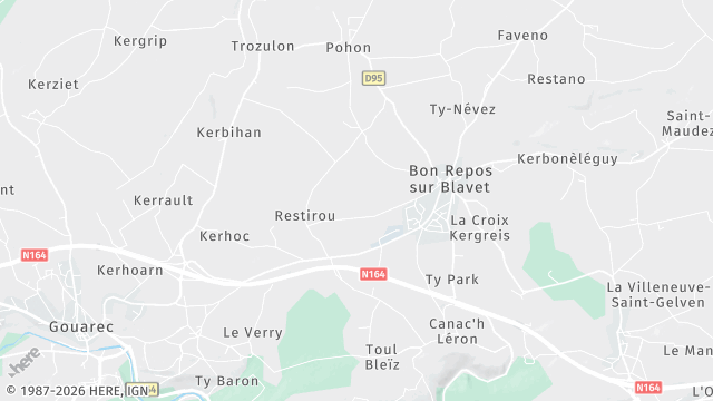 Carte de la zone d'intervention à Bon Repos sur Blavet