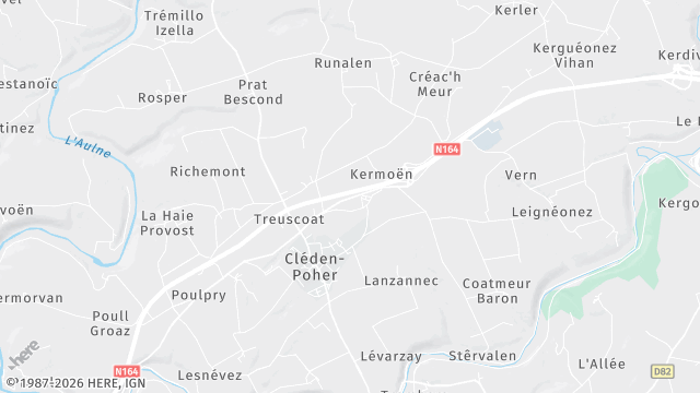 Carte de la zone d'intervention à Cléden-Poher