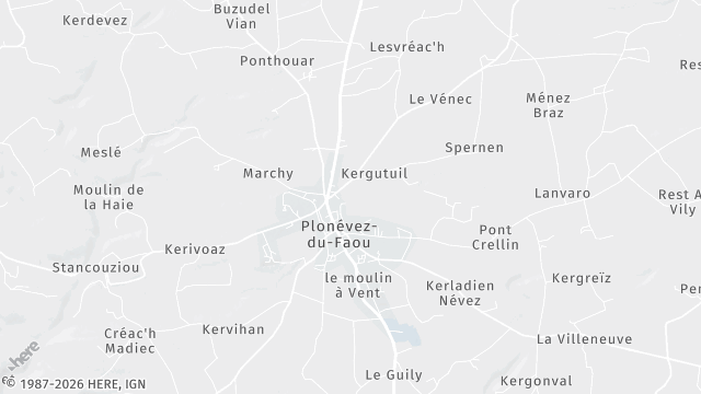 Carte de la zone d'intervention à Plonévez-du-Faou