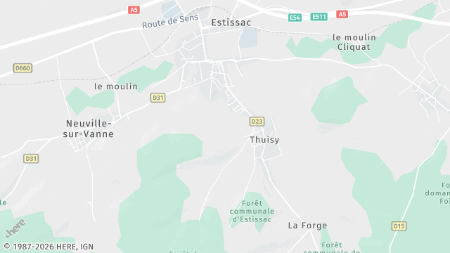 Carte de la zone d'intervention à Estissac