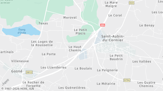 Carte de la zone d'intervention à Saint-Aubin-du-Cormier