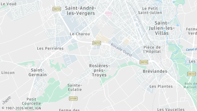 Carte de la zone d'intervention à Rosières-près-Troyes