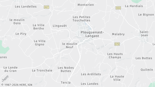 Carte de la zone d'intervention à Plouguenast-Langast
