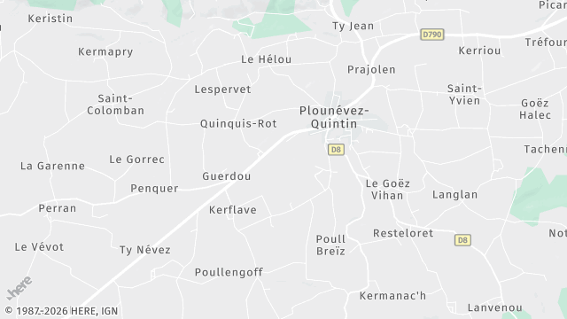Carte de la zone d'intervention à Plounévez-Quintin
