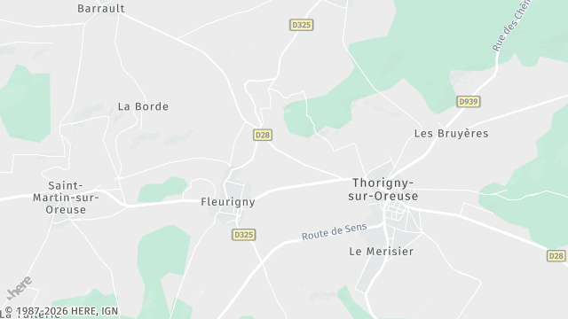 Carte de la zone d'intervention à Thorigny-sur-Oreuse