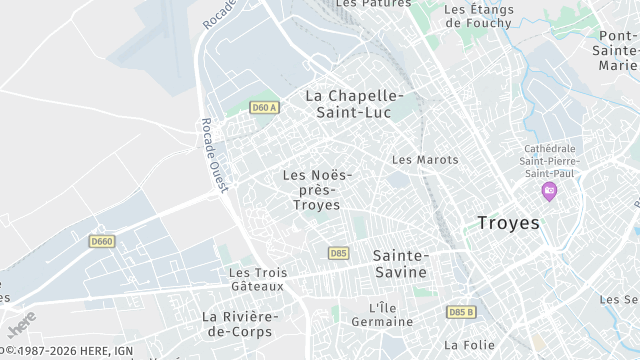 Carte de la zone d'intervention à Les Noës-près-Troyes