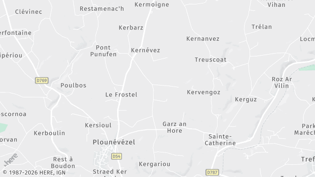 Carte de la zone d'intervention à Plounévézel