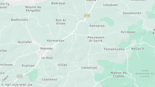 Carte de la zone d'intervention à Hanvec