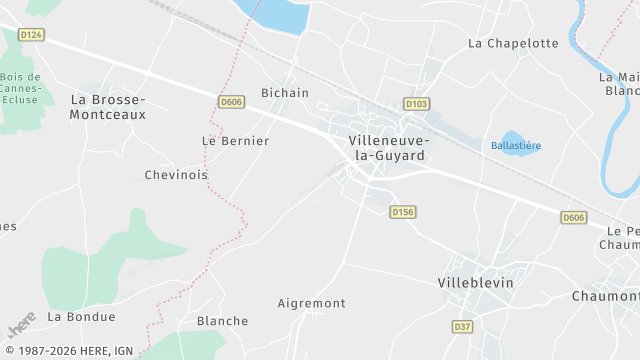 Carte de la zone d'intervention à Villeneuve-la-Guyard