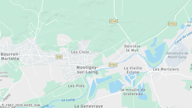 Carte de la zone d'intervention à Montigny-sur-Loing