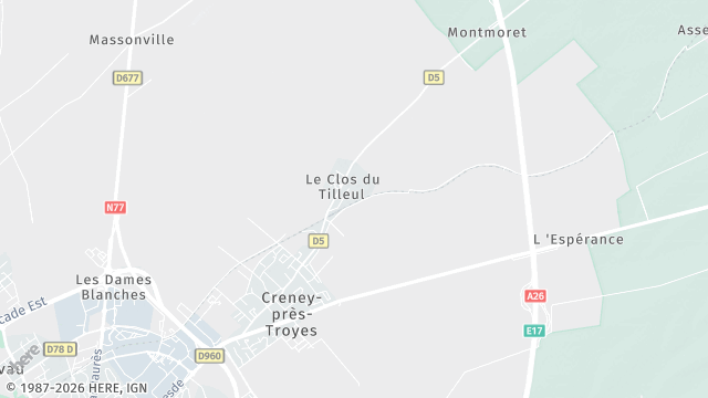 Carte de la zone d'intervention à Creney-près-Troyes