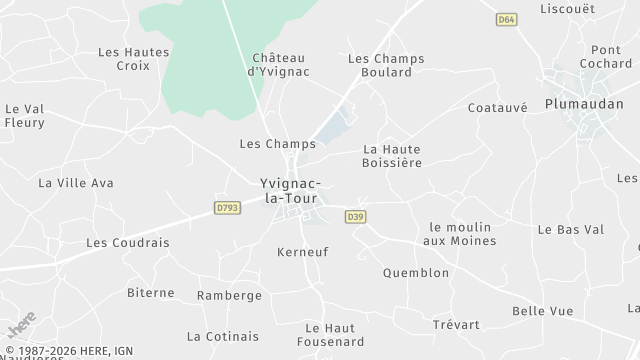 Carte de la zone d'intervention à Yvignac-la-Tour