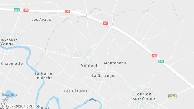 Carte de la zone d'intervention à Vinneuf