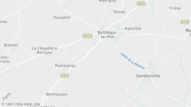 Carte de la zone d'intervention à Bailleau-le-Pin