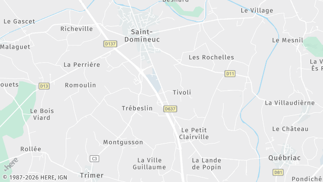 Carte de la zone d'intervention à Saint-Domineuc