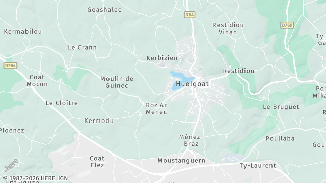 Carte de la zone d'intervention à Huelgoat