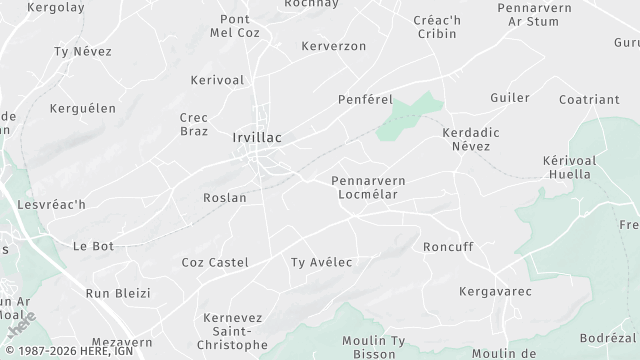 Carte de la zone d'intervention à Irvillac