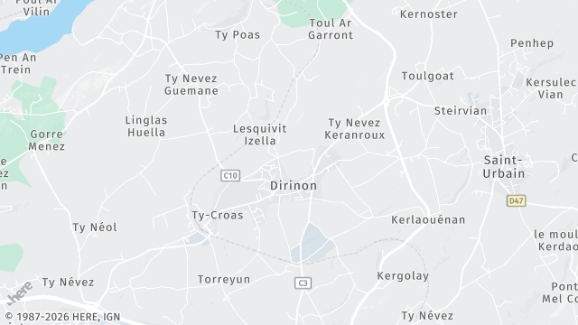 Carte de la zone d'intervention à Dirinon