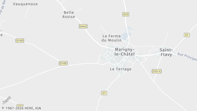 Carte de la zone d'intervention à Marigny-le-Châtel