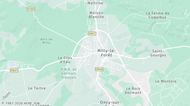 Carte de la zone d'intervention à Milly-la-Forêt
