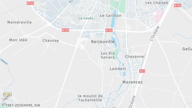 Carte de la zone d'intervention à Barjouville