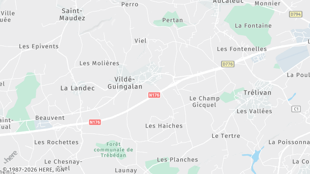 Carte de la zone d'intervention à Vildé-Guingalan