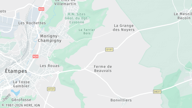Carte de la zone d'intervention à Morigny-Champigny