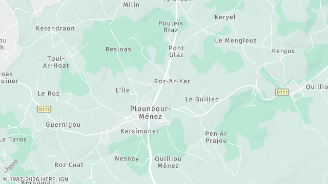 Carte de la zone d'intervention à Plounéour-Ménez