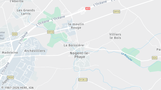 Carte de la zone d'intervention à Nogent-le-Phaye